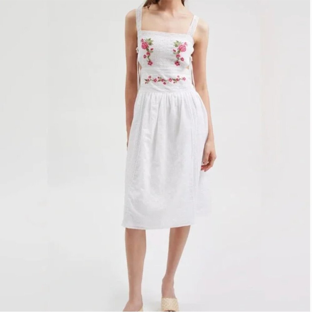 For Love & Lemons Jolene Embroidered Midi White Dress